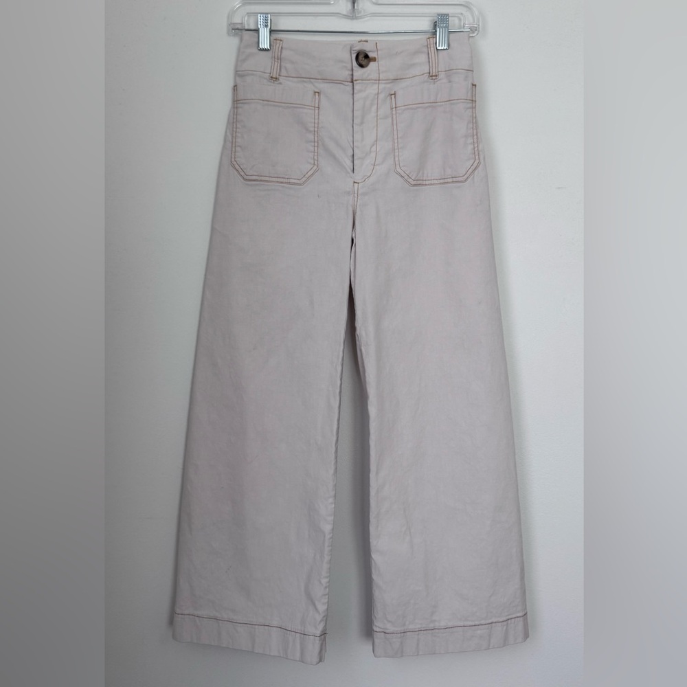 Maeve ivory contrast stitch - Colette - Anthropologie Wide Leg Pants - 25